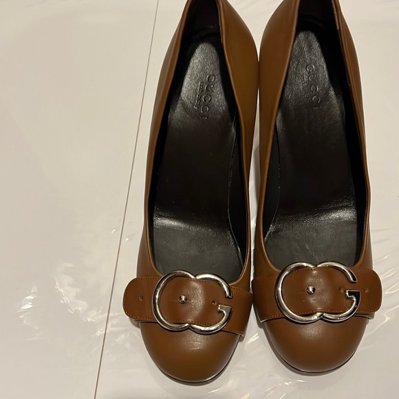 Gucci brown leather high heel shoe size 38 - Picture 1 of 9